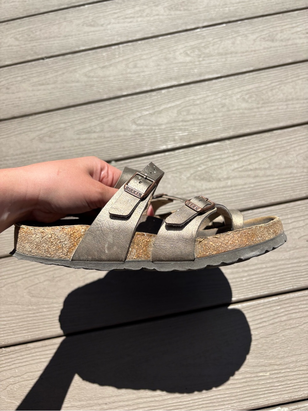 Birkenstock Women's Double Buckle Sandal in Metallic Taupe